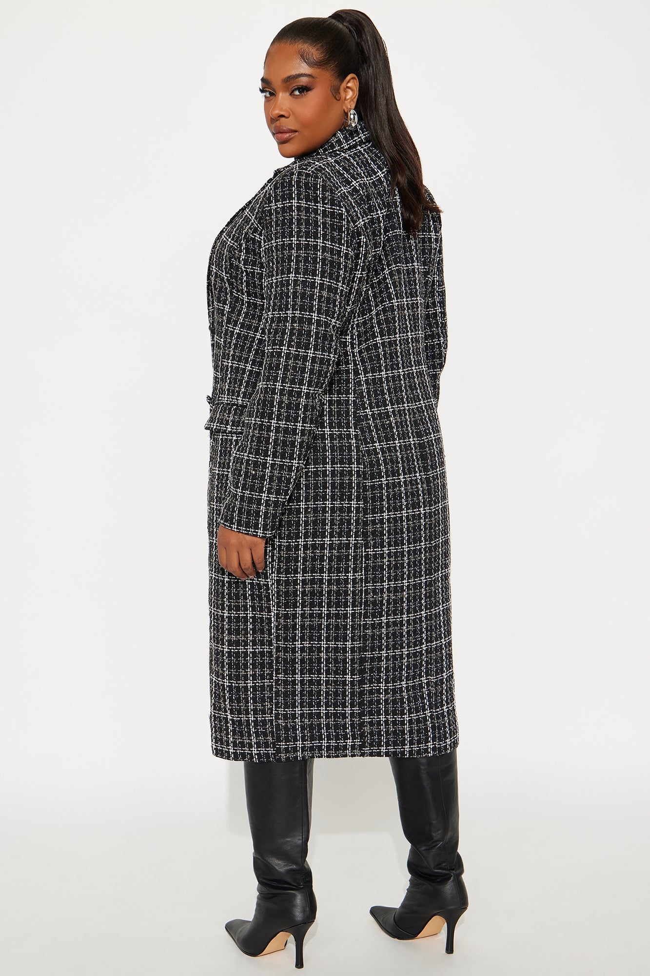 Trisha Button Up Tweed Midi Dress - Black