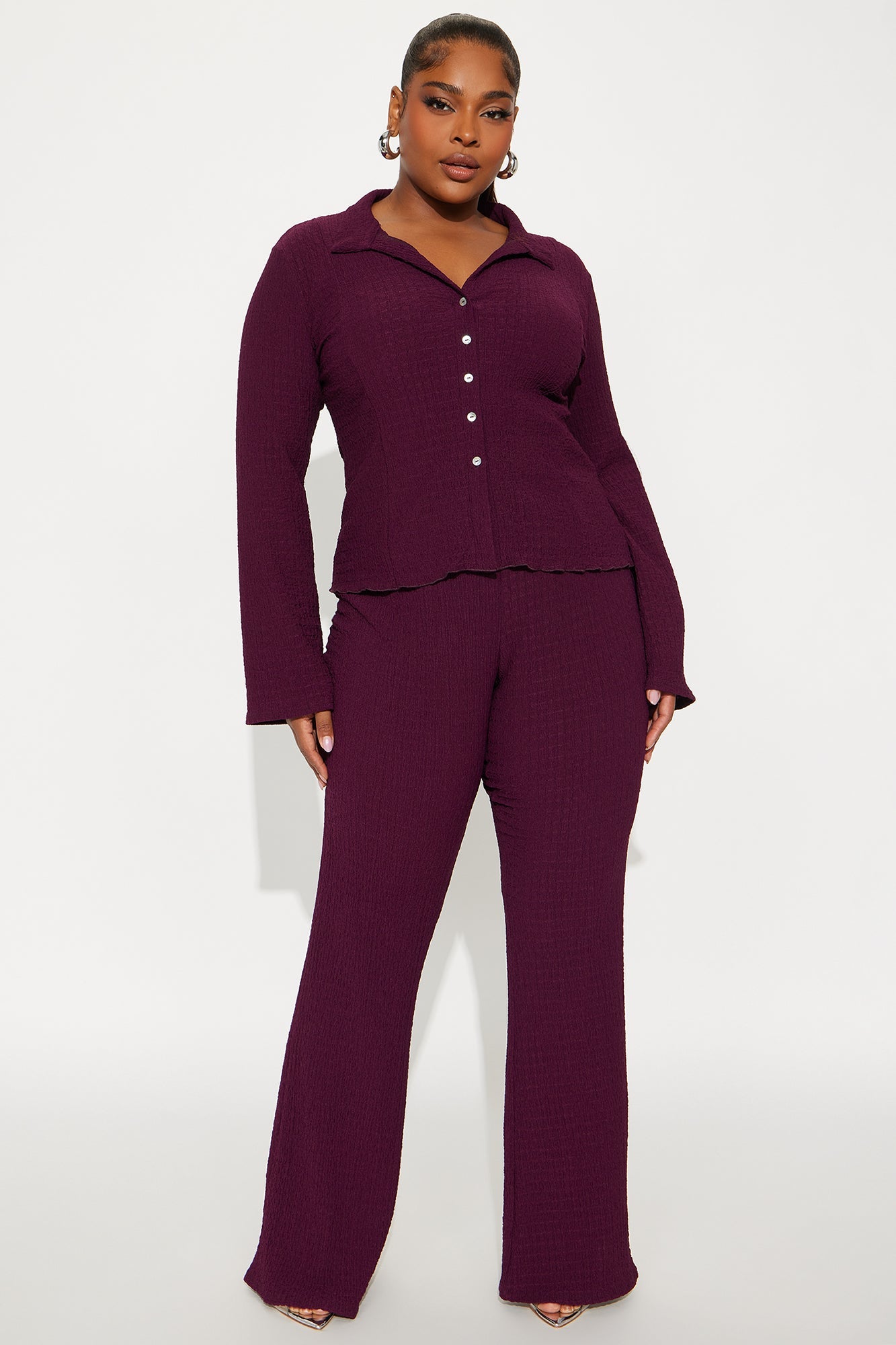 Kiara Textured Pant Set - Eggplant