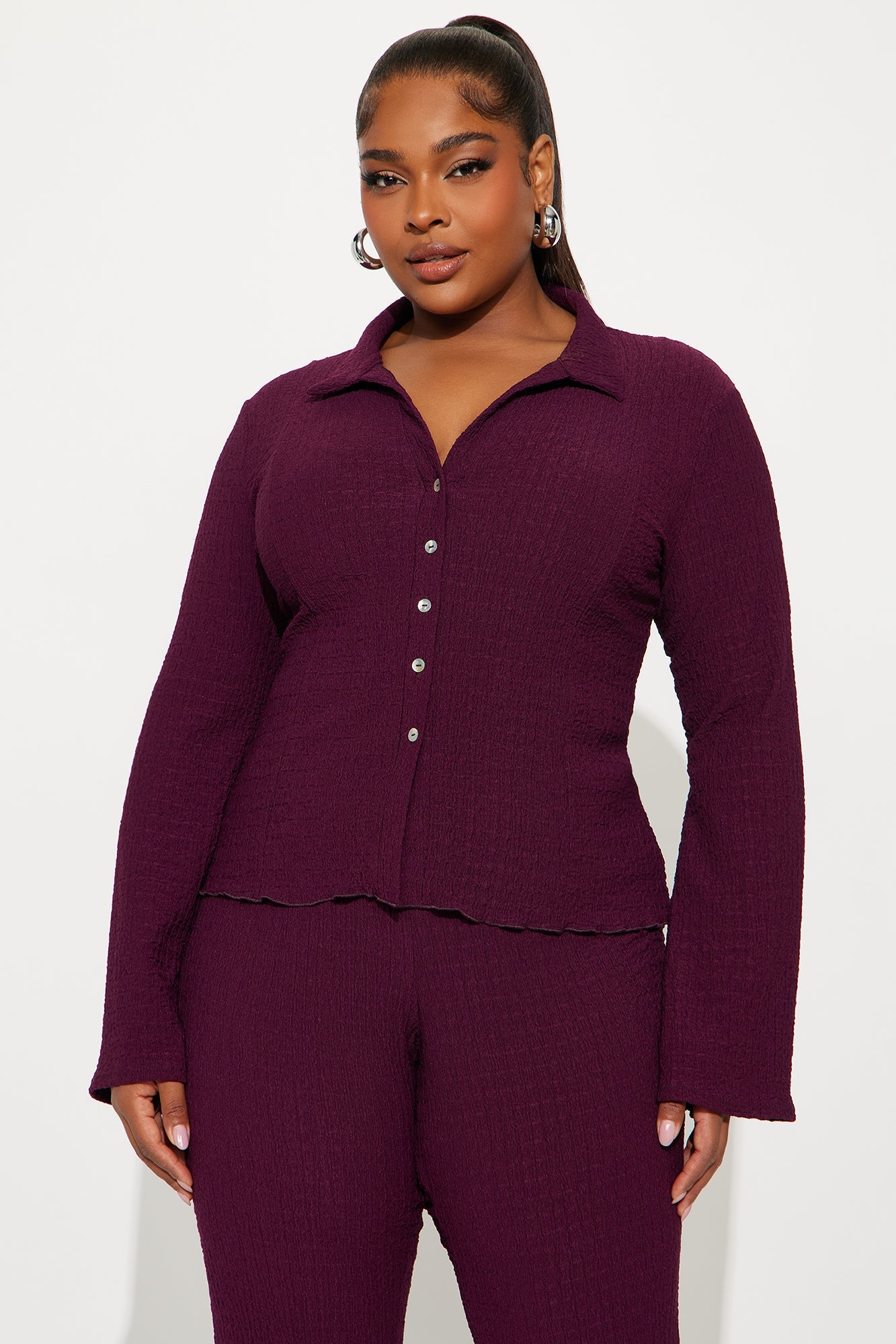 Kiara Textured Pant Set - Eggplant
