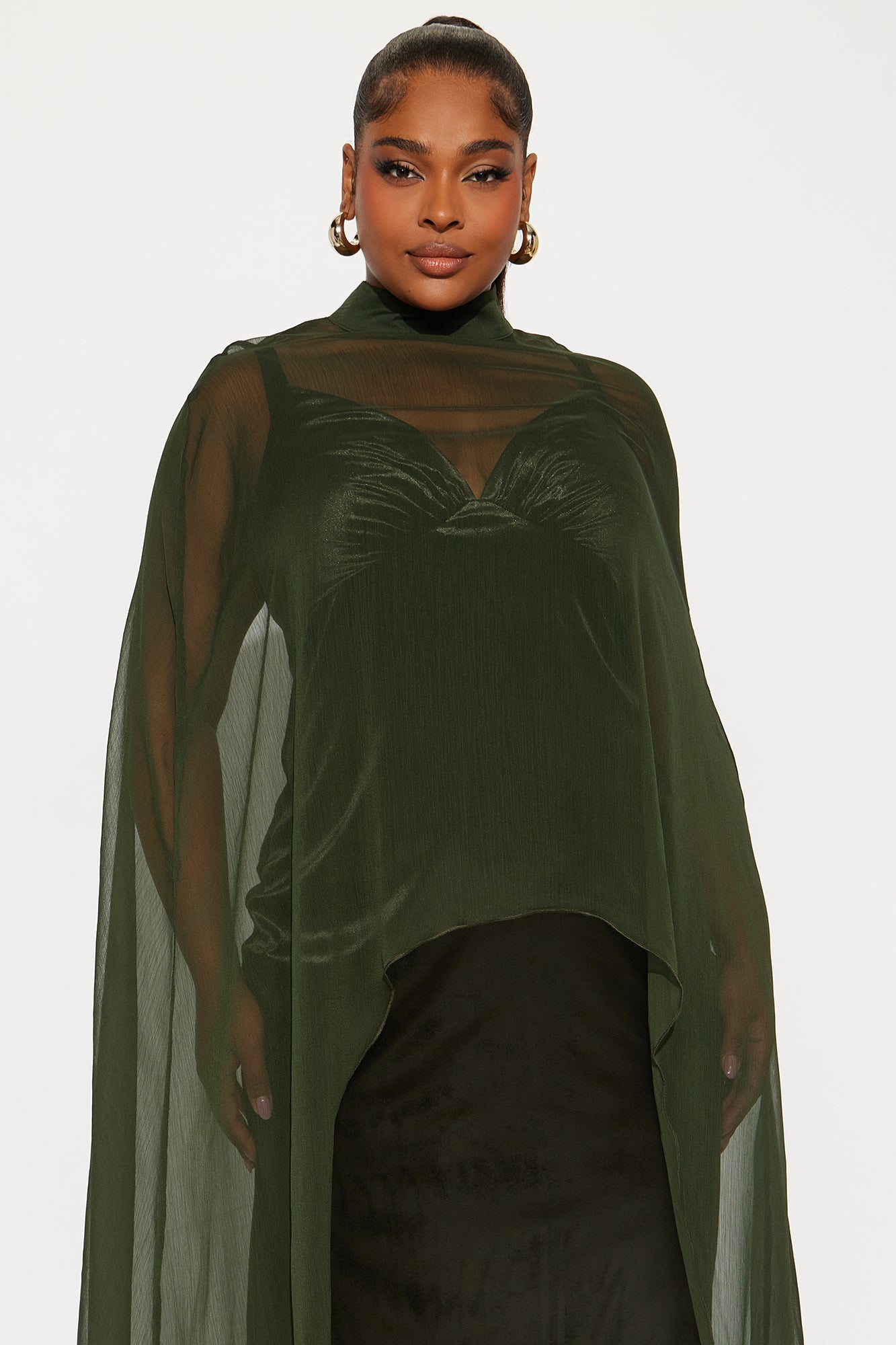 Velvet Pulse Caped Maxi Dress - Olive