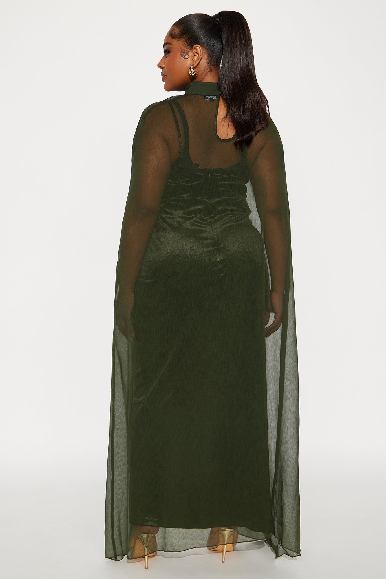 Velvet Pulse Caped Maxi Dress - Olive
