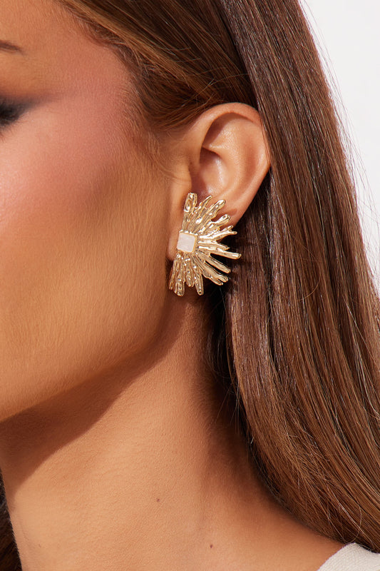 Half And Half Jeweled Drop Earrings - Gold