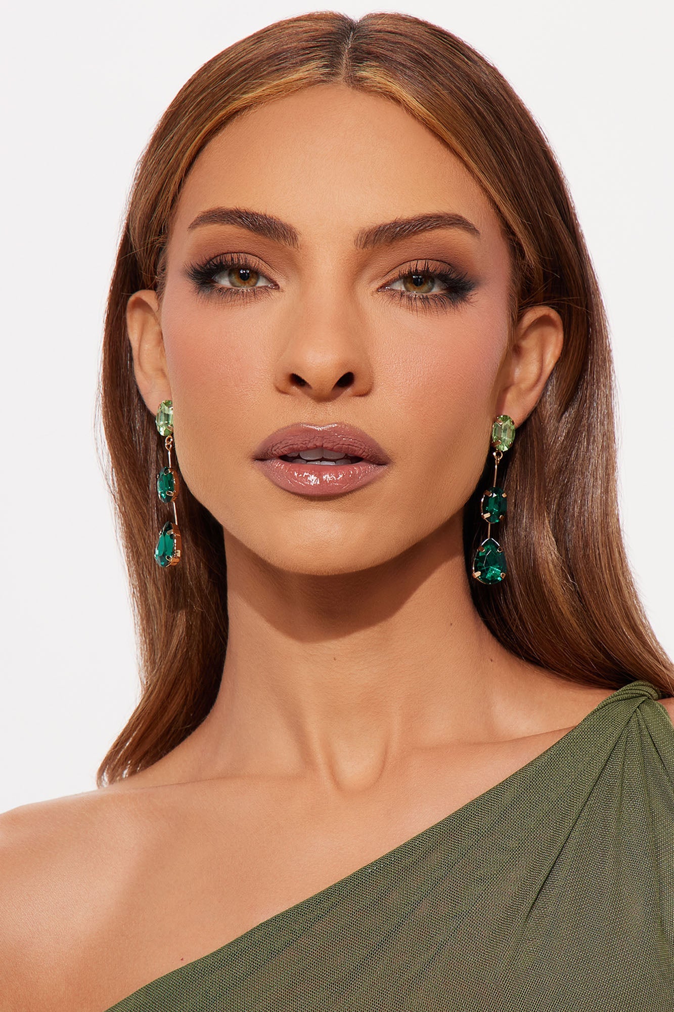 Ready Or Not Rhinestone Drop Earrings - Green