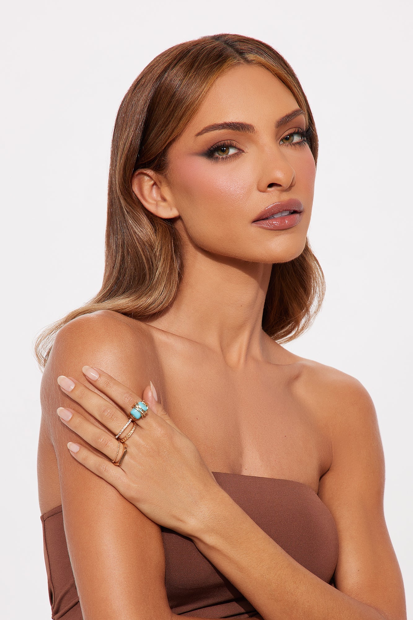 Best Out Of Five Jeweled 5 Piece Ring Set - Green/combo