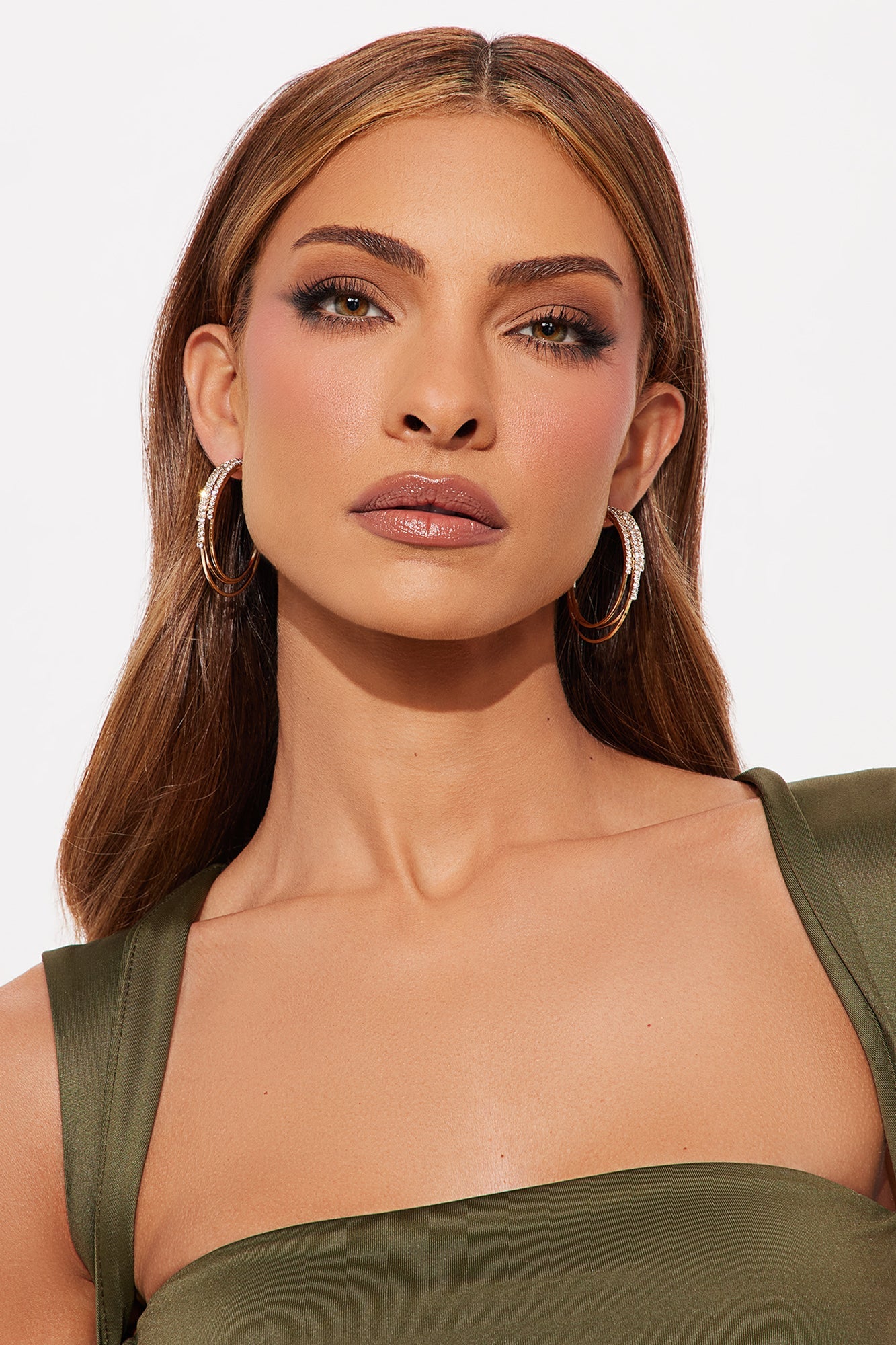 Glass Up Rhinestone Hoop Earrings - Gold