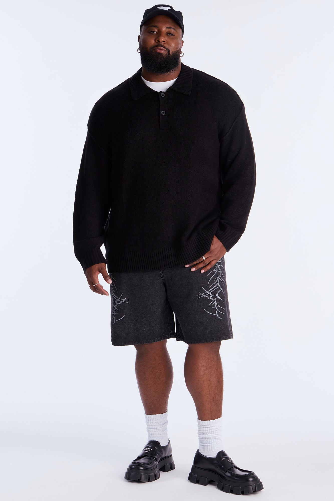 Oversized Polo Sweater - Black