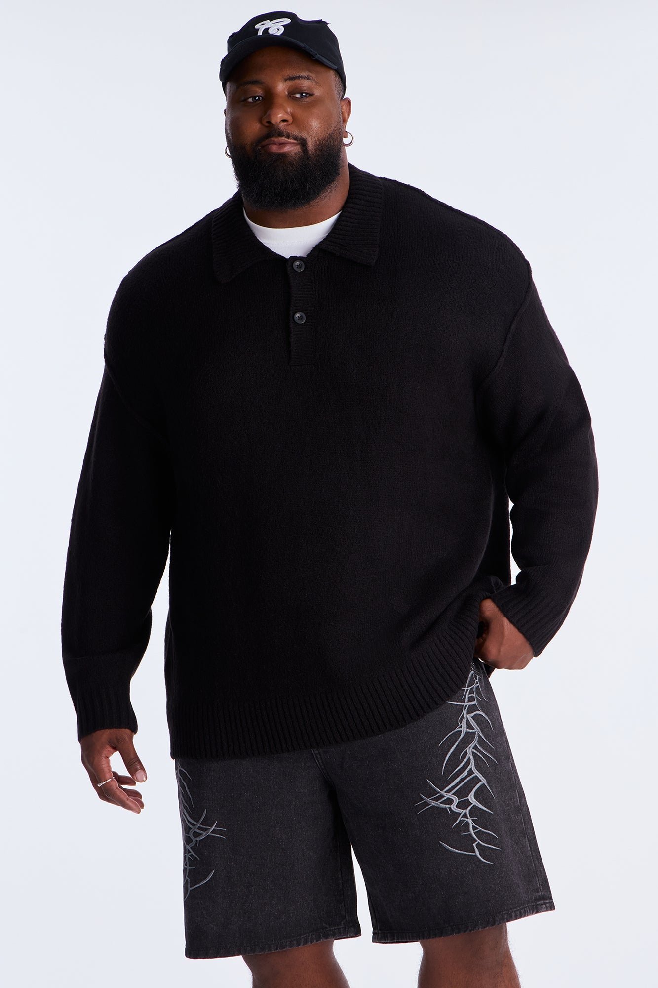 Oversized Polo Sweater - Black