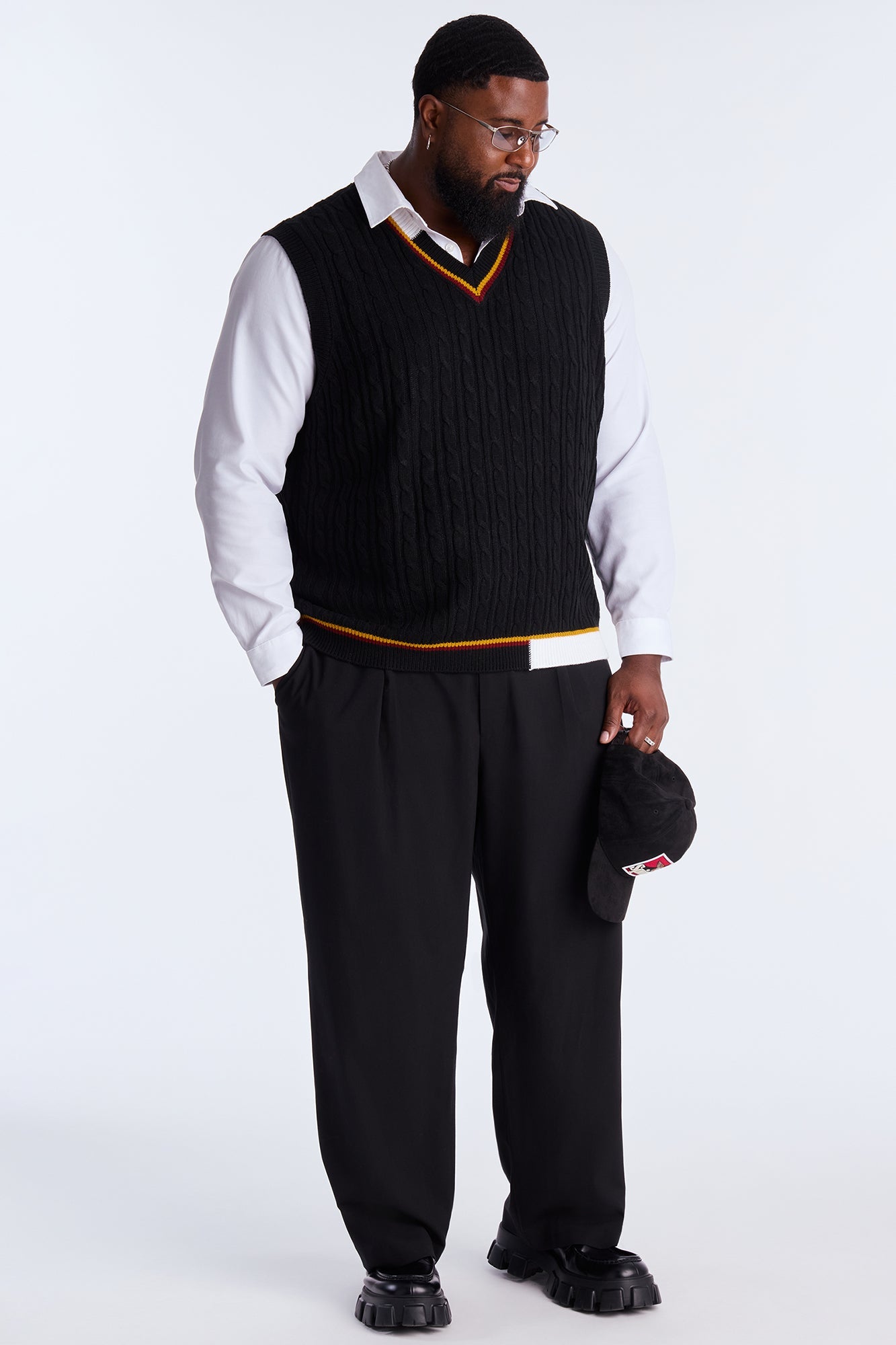 Rowen Cable Knit Sweater Vest - Black/combo