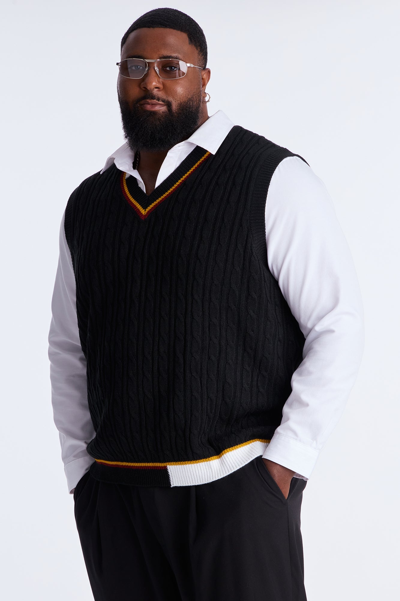 Rowen Cable Knit Sweater Vest - Black/combo