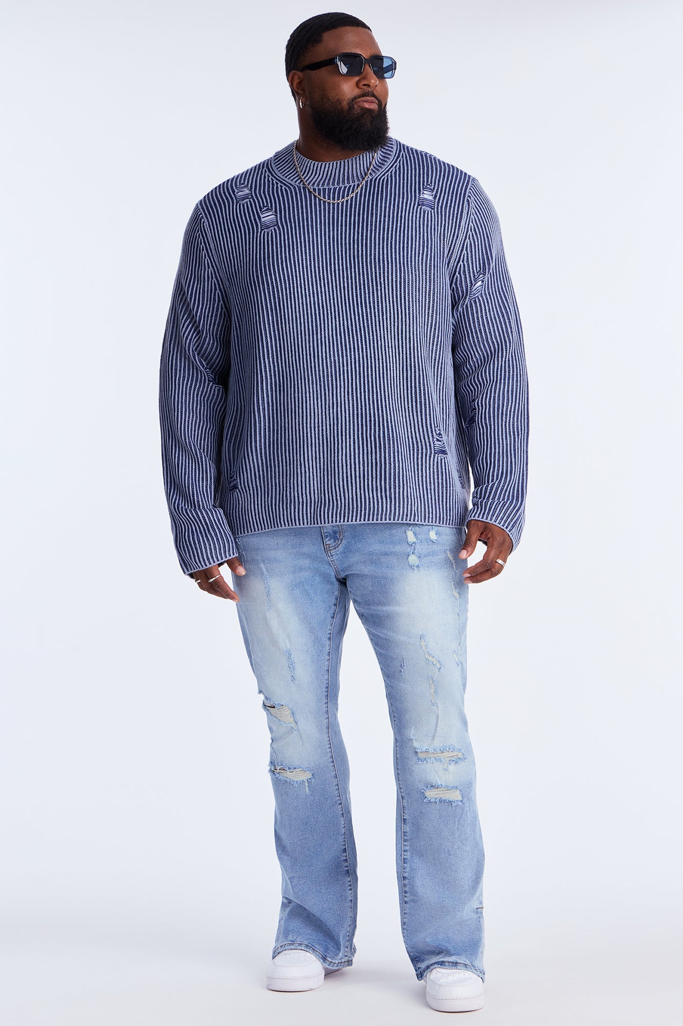 Cedarwood Distressed Mockneck Sweater - Blue/combo