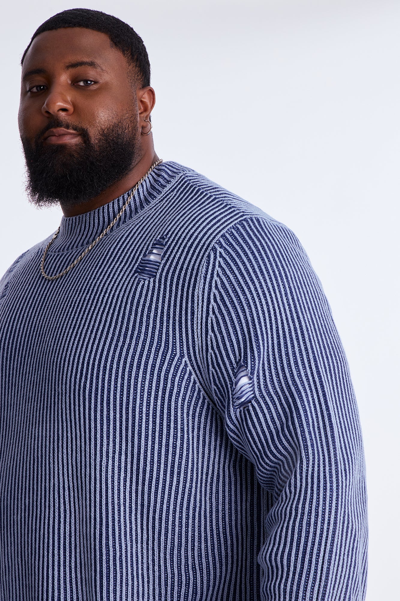 Cedarwood Distressed Mockneck Sweater - Blue/combo