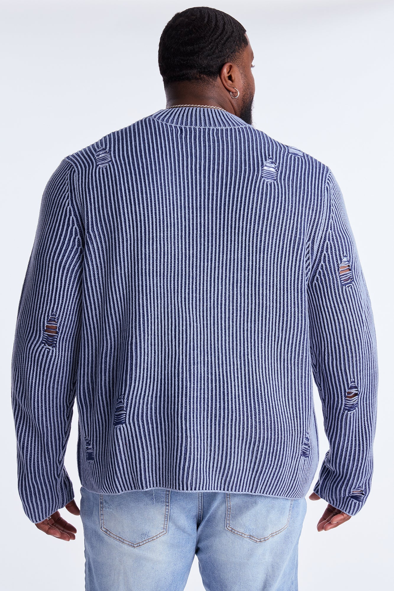 Cedarwood Distressed Mockneck Sweater - Blue/combo