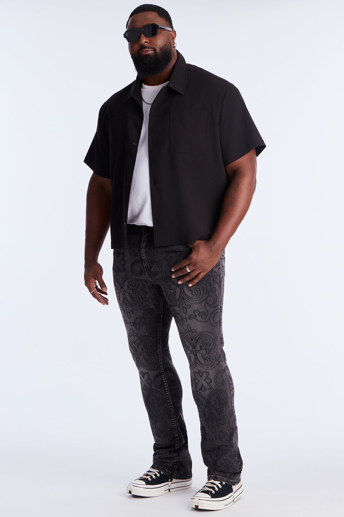 Stacked Skinny Flare Mystic Embroidered Jean - Black Wash