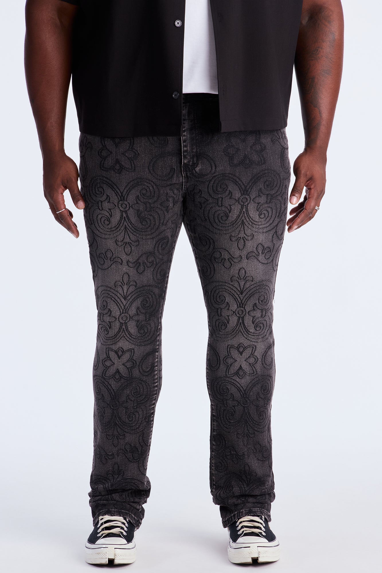 Stacked Skinny Flare Mystic Embroidered Jean - Black Wash