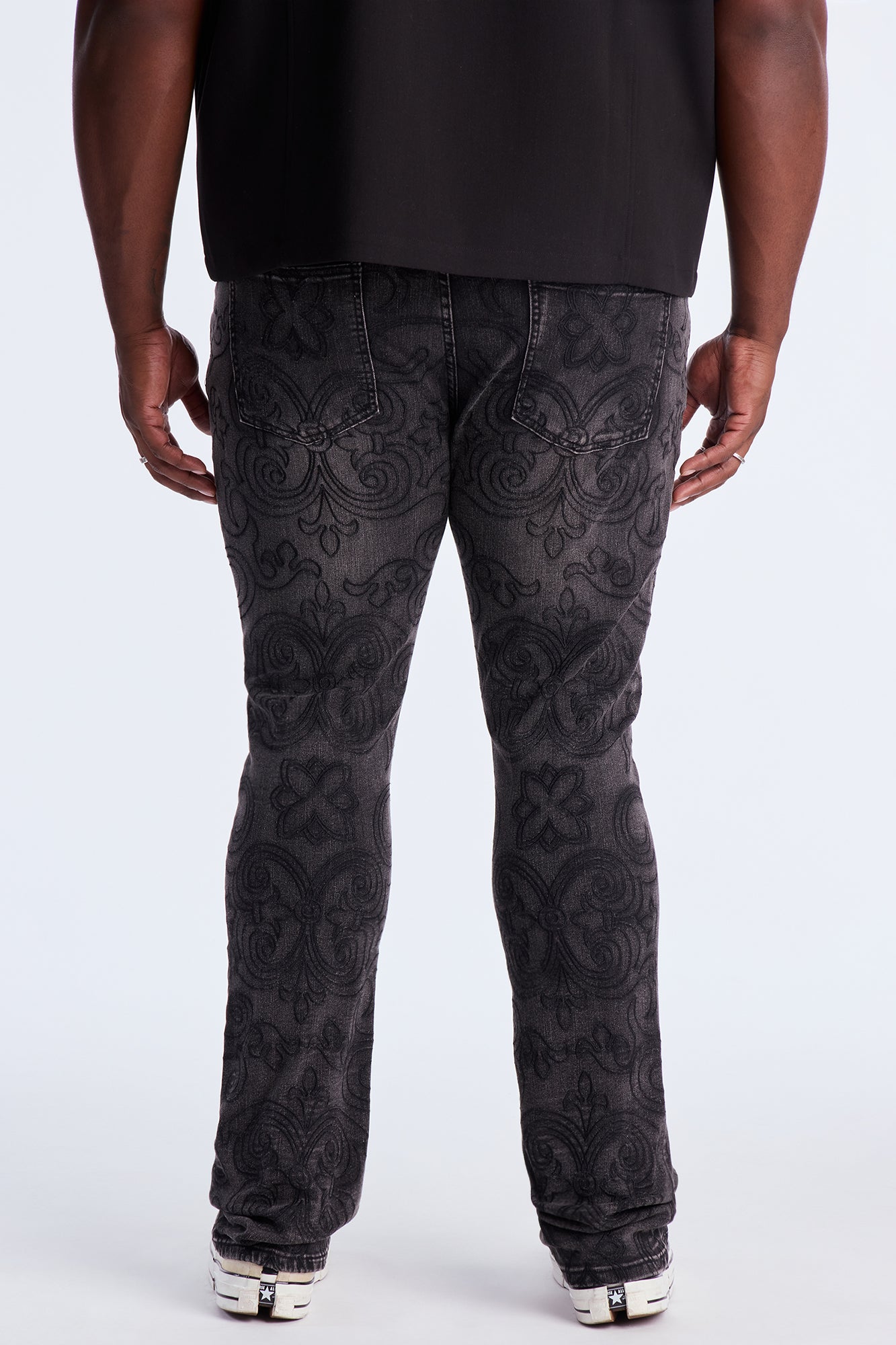 Stacked Skinny Flare Mystic Embroidered Jean - Black Wash