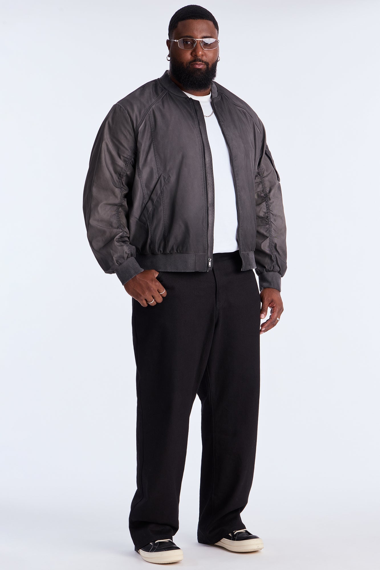 Oversized Paneled Phantom Bomber Jacket - Charcoal