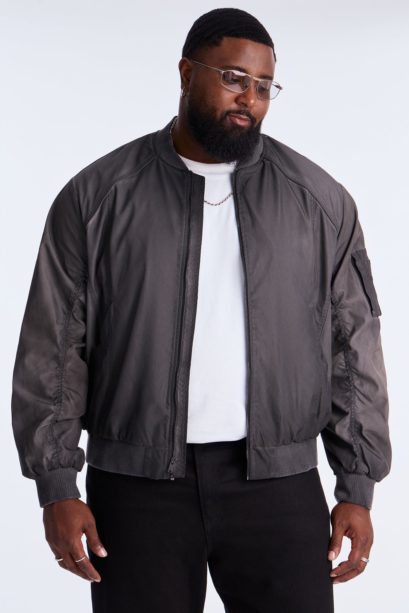 Oversized Paneled Phantom Bomber Jacket - Charcoal