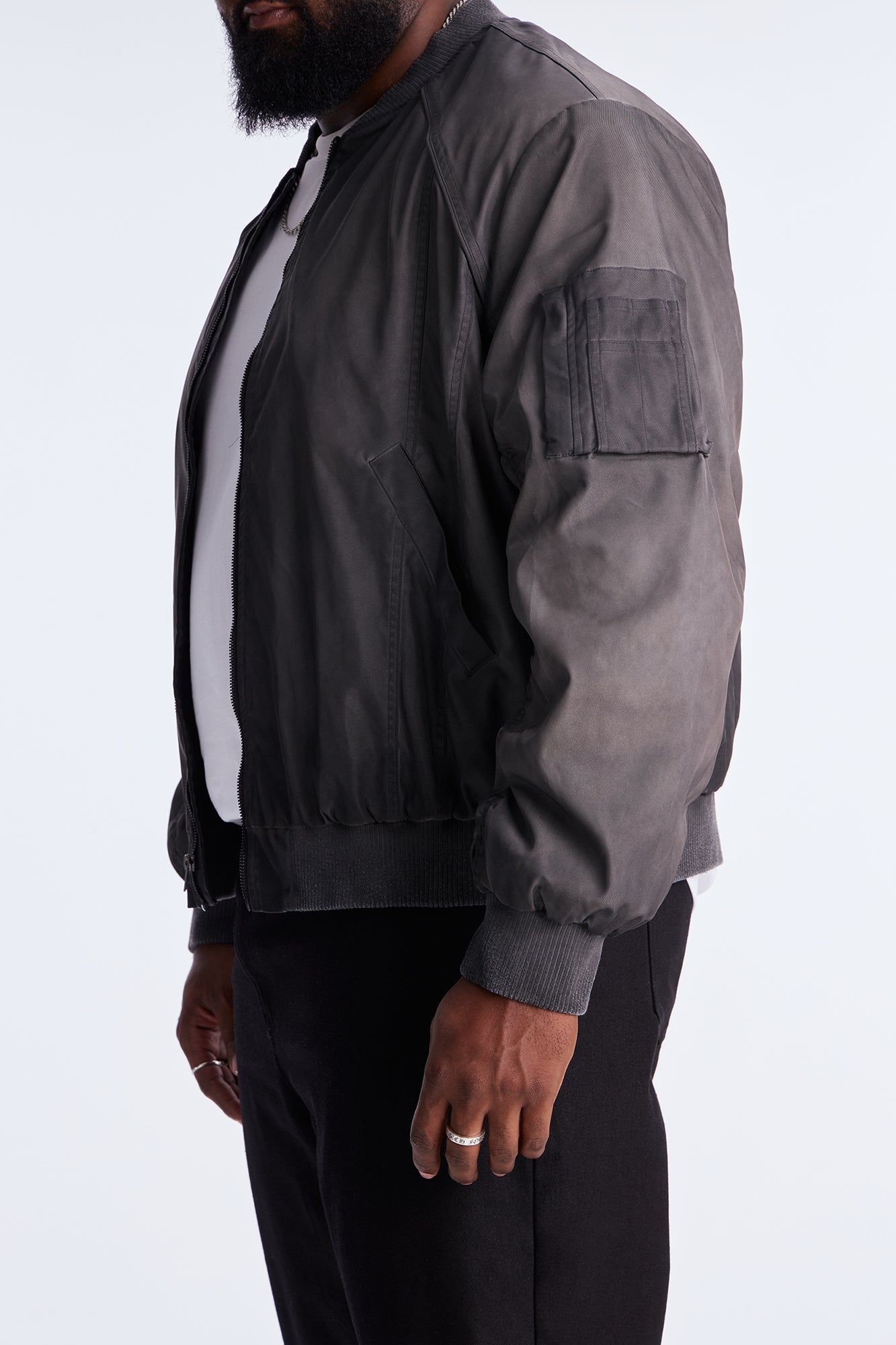 Oversized Paneled Phantom Bomber Jacket - Charcoal
