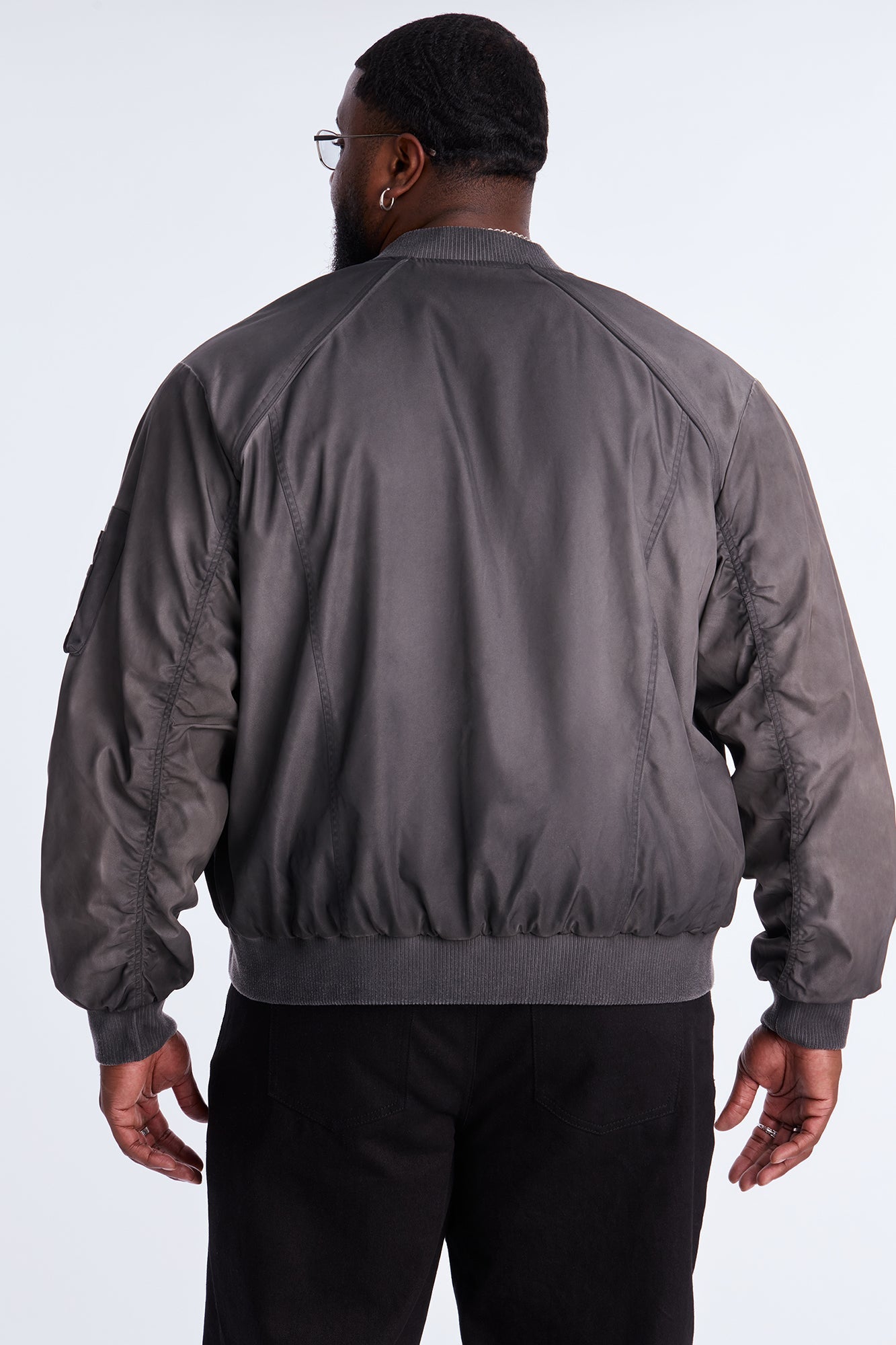 Oversized Paneled Phantom Bomber Jacket - Charcoal