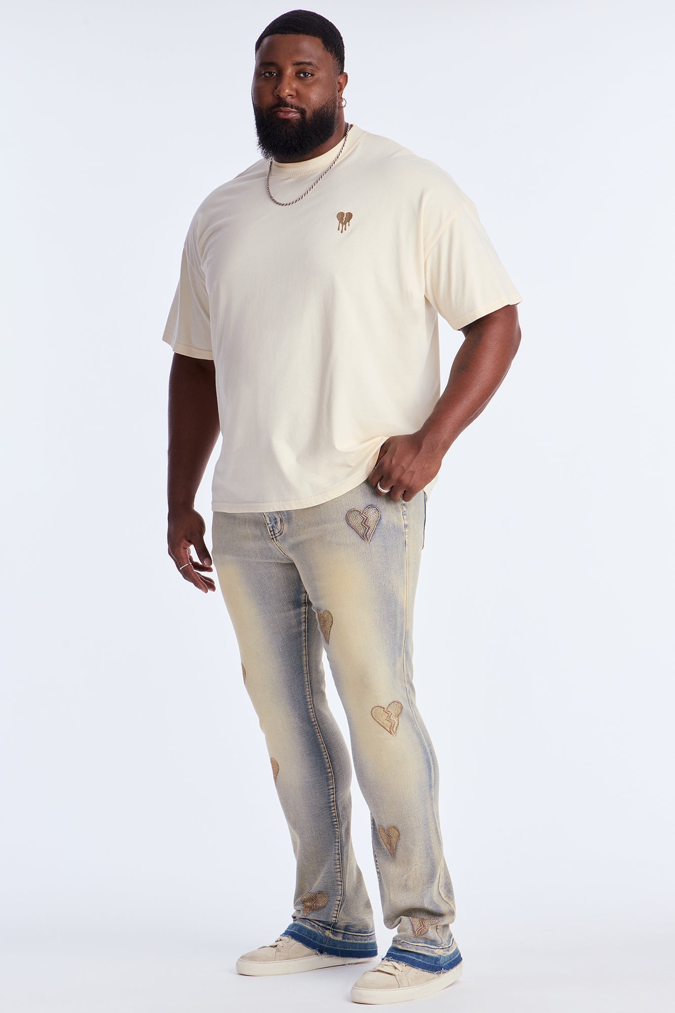 Stacked Skinny Flare Heartbroken Jeweled Jean - Light Wash