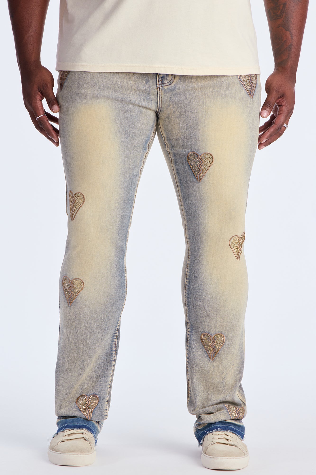 Stacked Skinny Flare Heartbroken Jeweled Jean - Light Wash