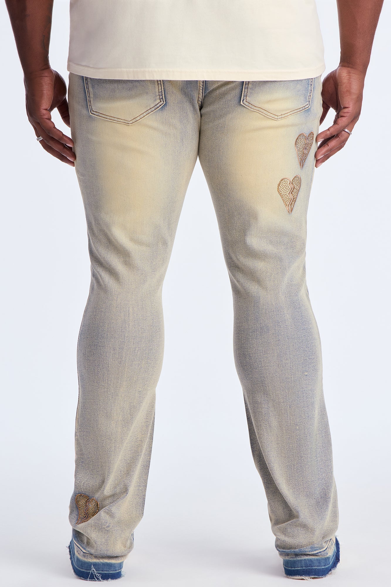 Stacked Skinny Flare Heartbroken Jeweled Jean - Light Wash