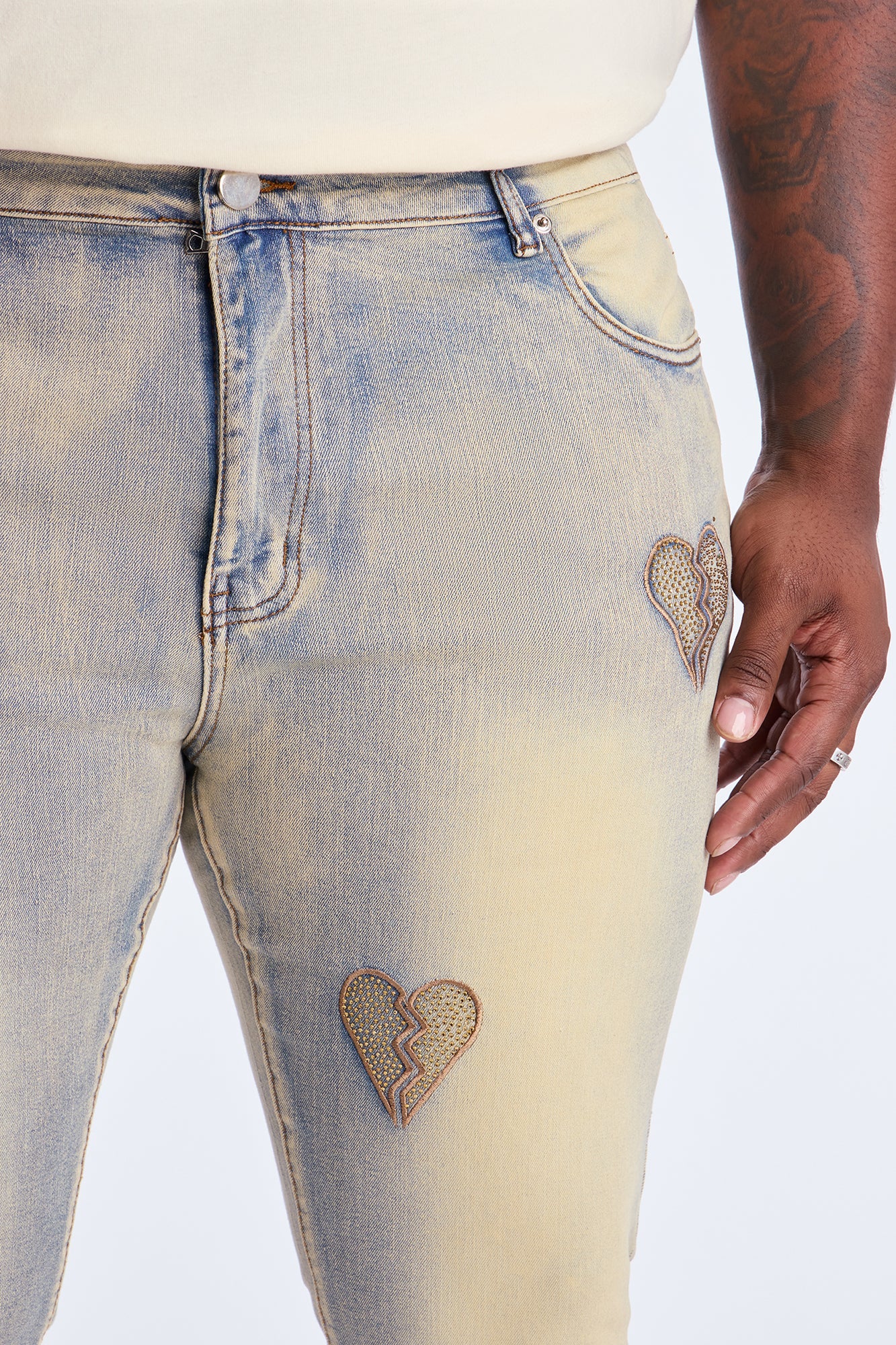 Stacked Skinny Flare Heartbroken Jeweled Jean - Light Wash