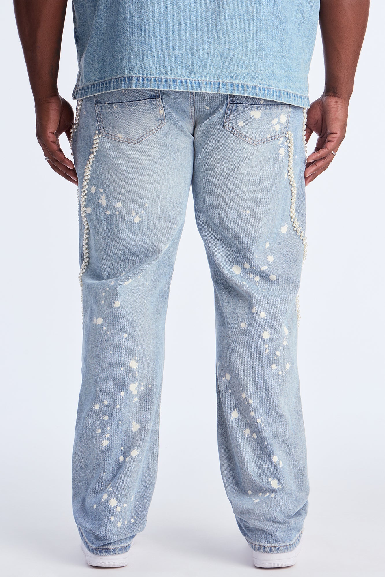 Straight Pearls And Destroyed Bleached Jean - Light Wash