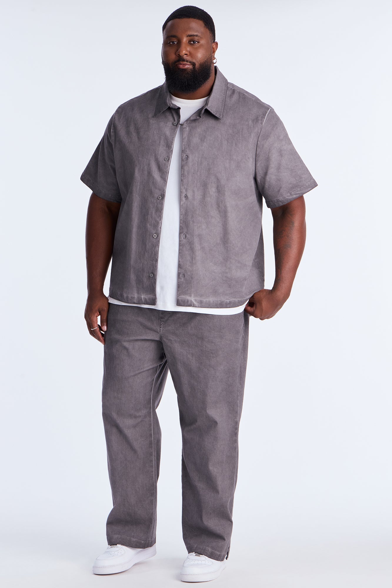 Faded Out Short Sleeve Button Up Shirt - Grey