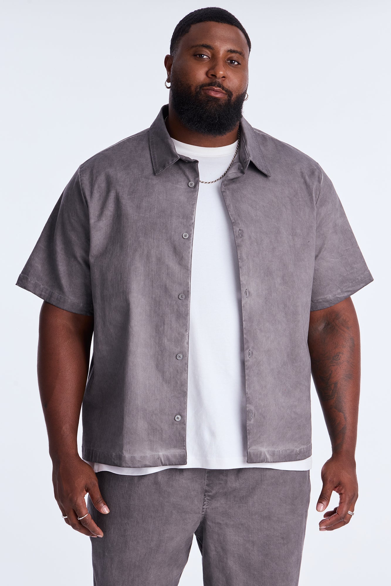 Faded Out Short Sleeve Button Up Shirt - Grey