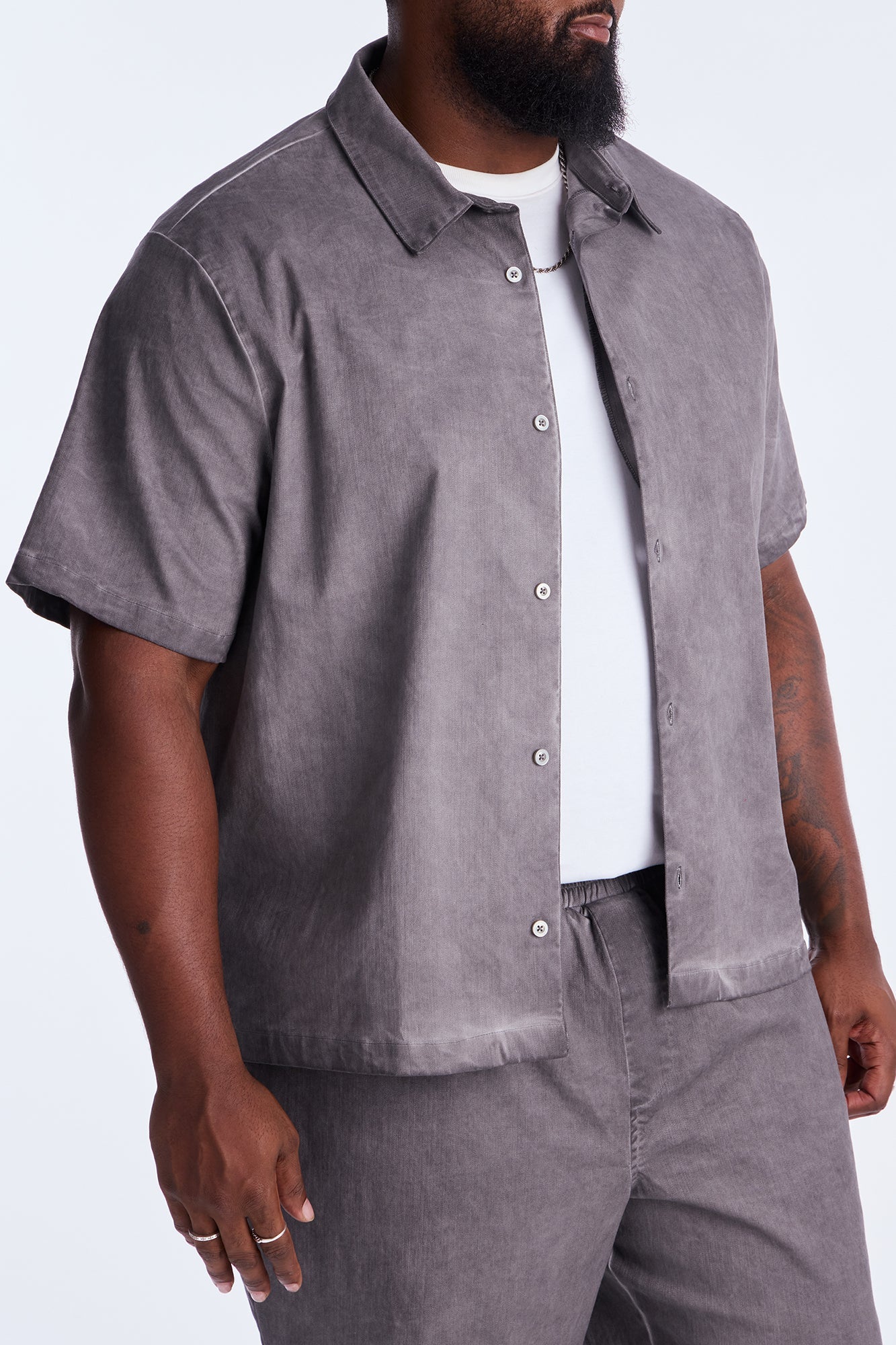 Faded Out Short Sleeve Button Up Shirt - Grey