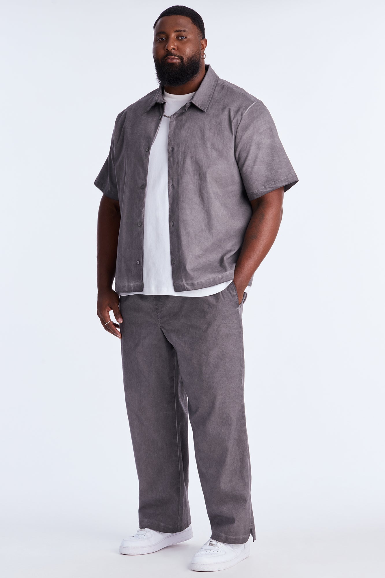 Straight Faded Out Slit E-Waist Pant - Grey