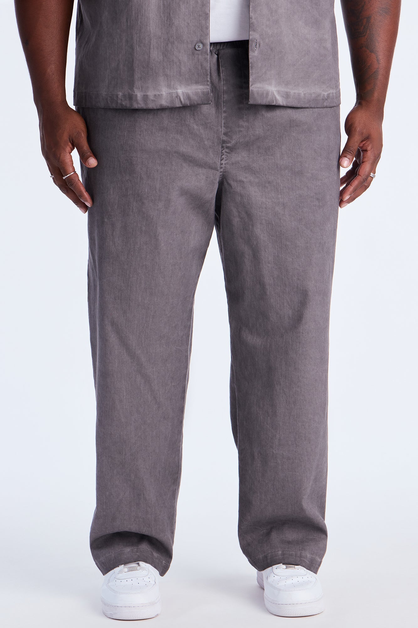 Straight Faded Out Slit E-Waist Pant - Grey