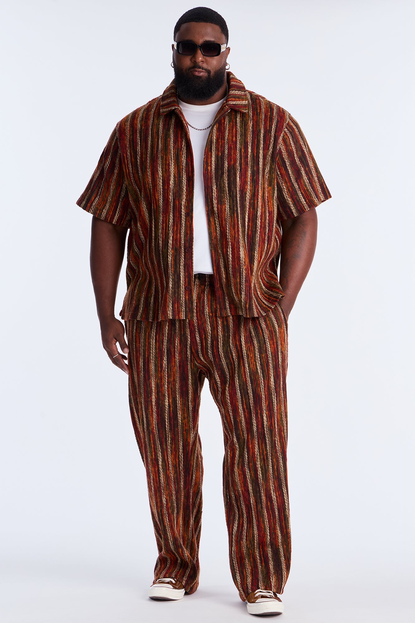 Melange Yarn Closed Closed Collar Short Sleeve Shirt - Brown/combo