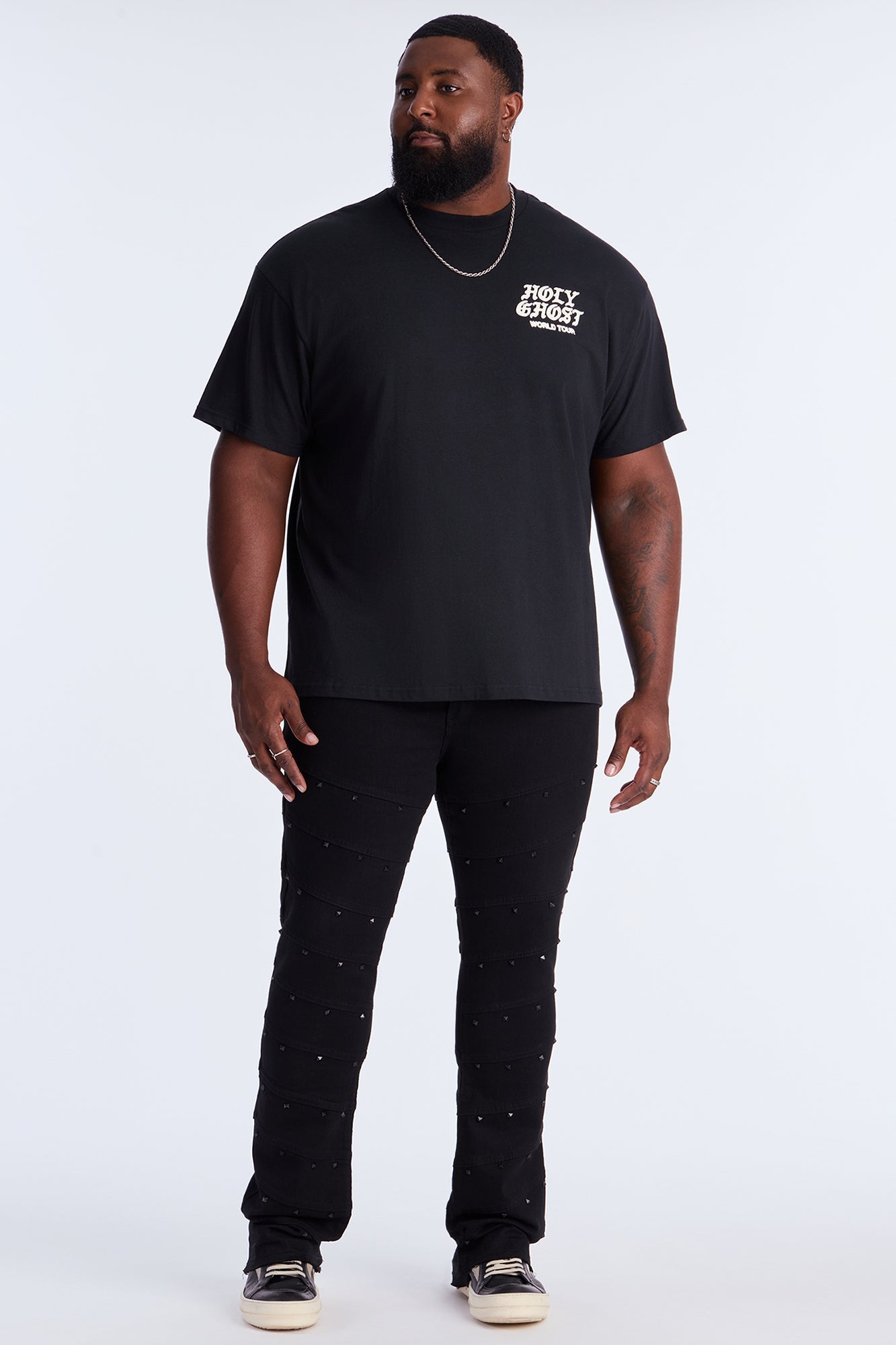 Stacked Skinny Flare Studded On Panels Jean - Black