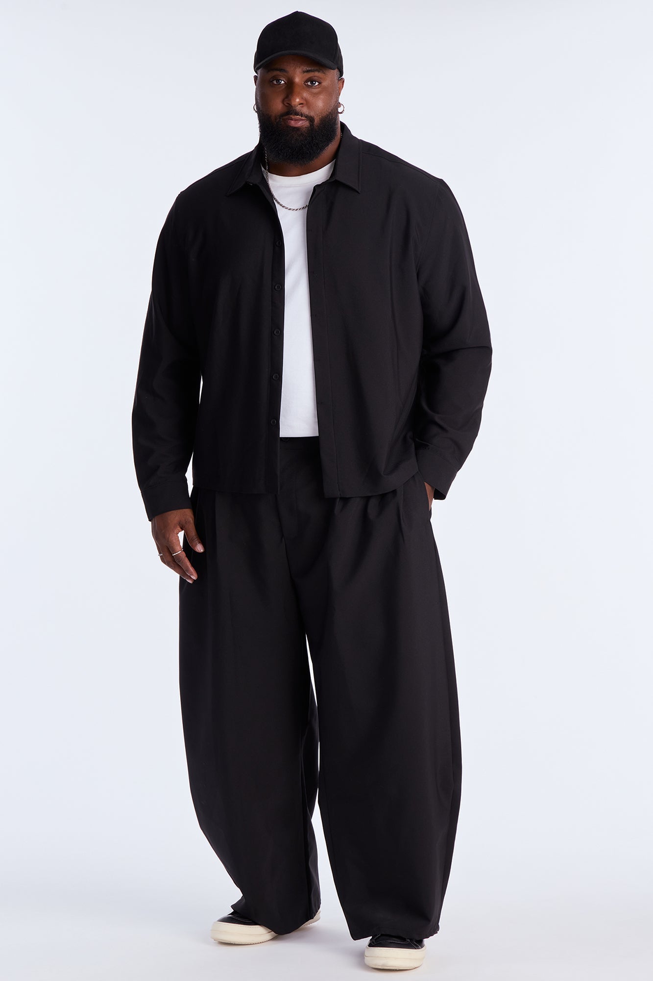 Cropped Bold Flow Button Up Shirt - Black