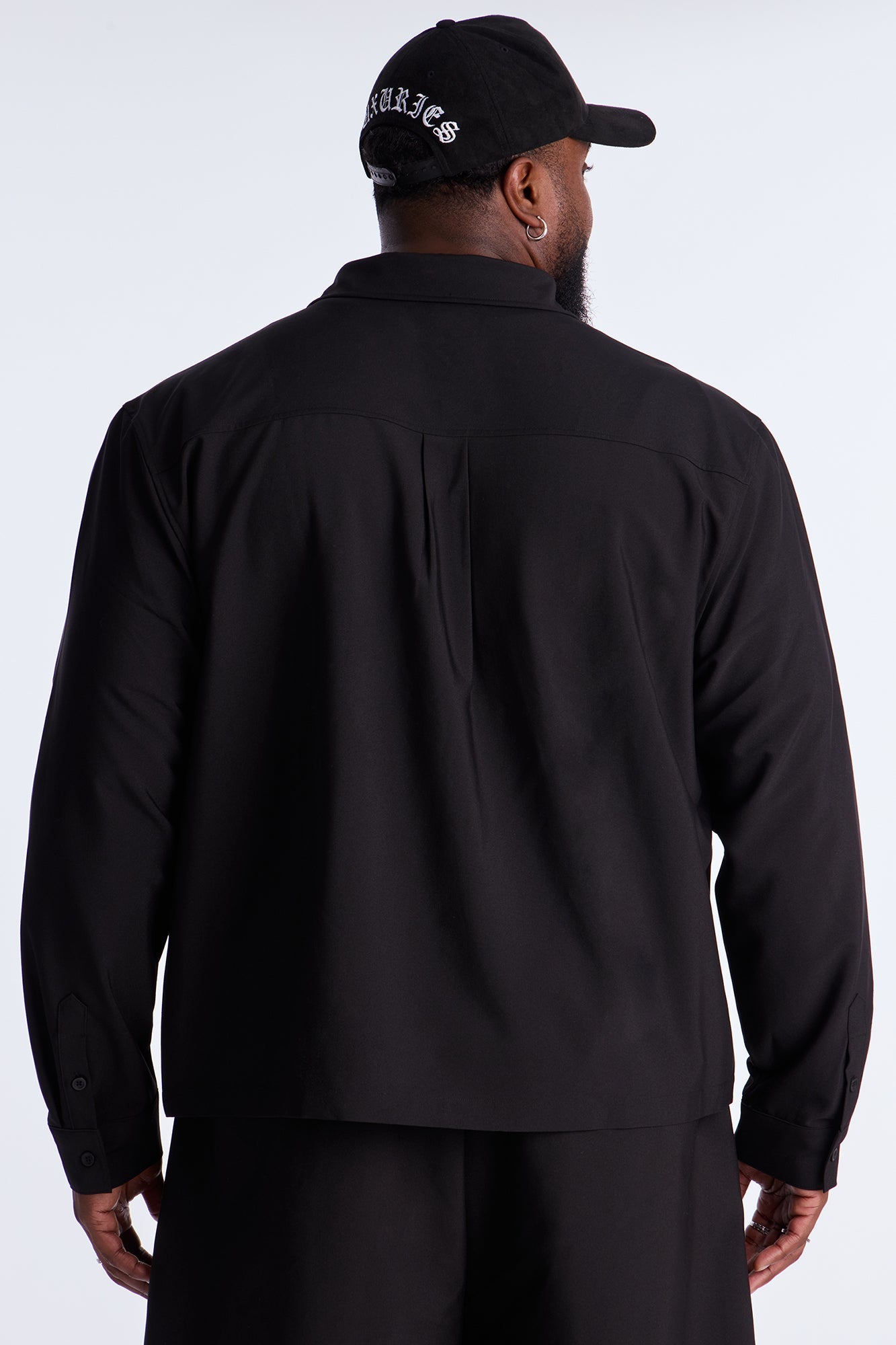 Cropped Bold Flow Button Up Shirt - Black