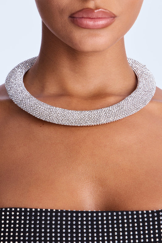 Never Settle Rhinestones Necklace - Silver