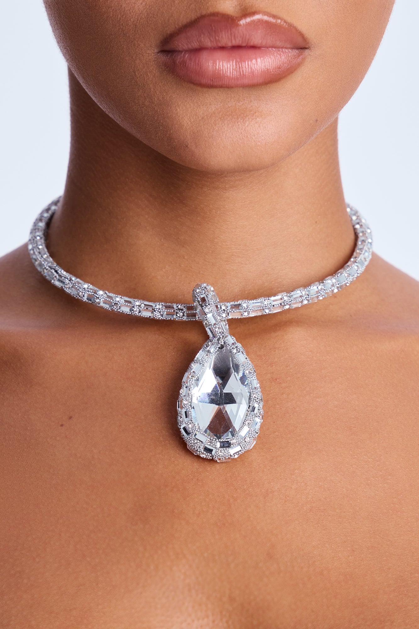 She's Expensive Jeweled Pendant Necklace - Silver