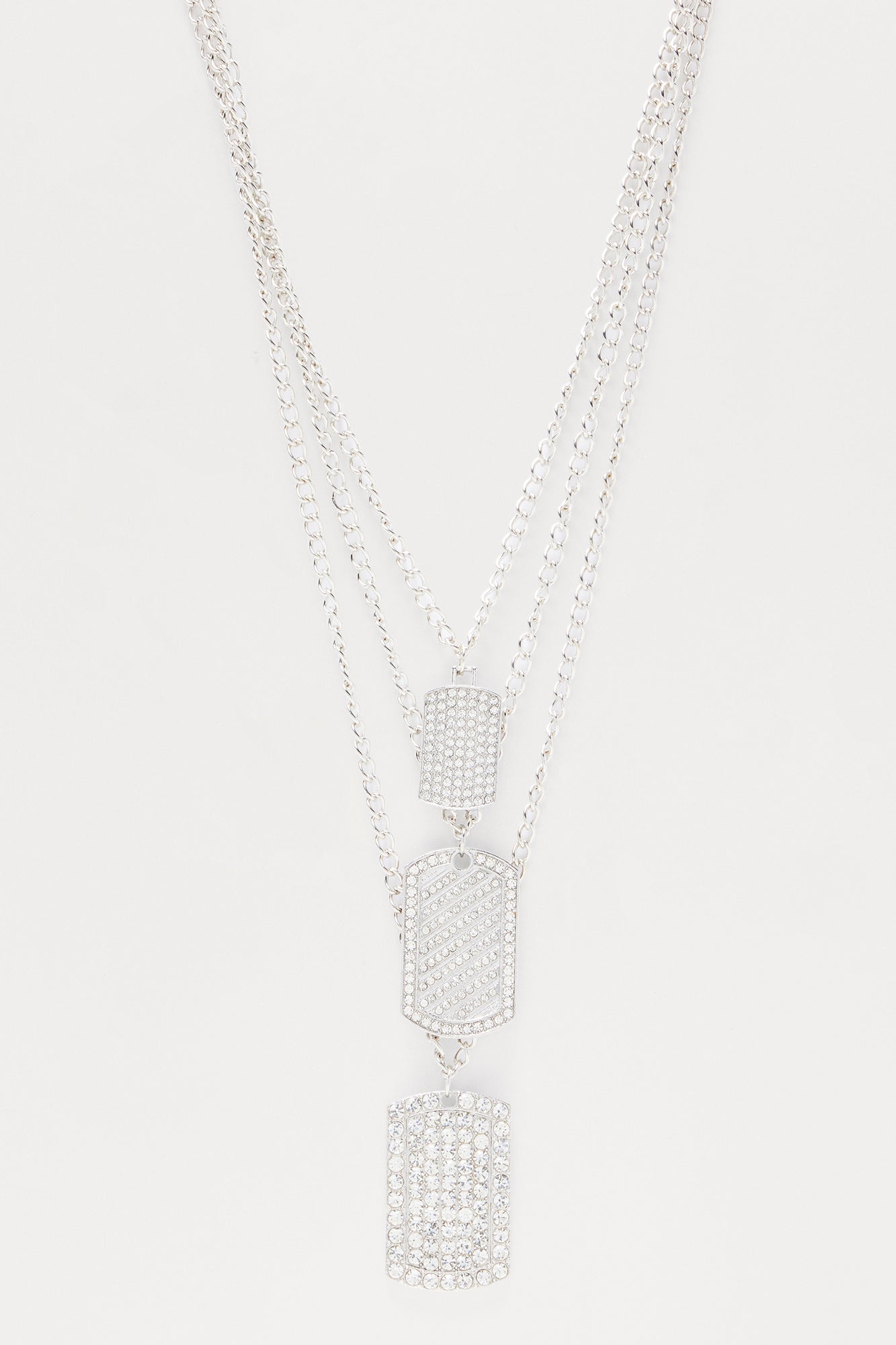 Rhinestone Rank Layered Necklace - Silver
