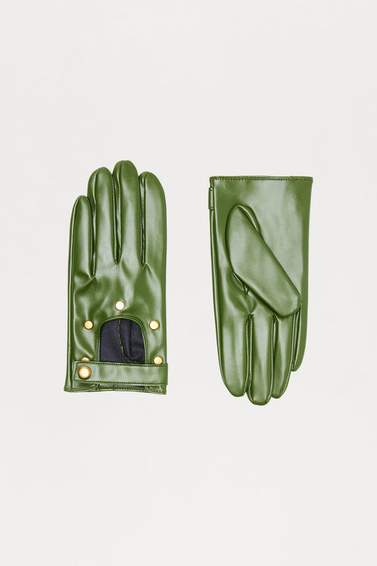 Thrill Rider Moto Faux Leather Gloves - Olive
