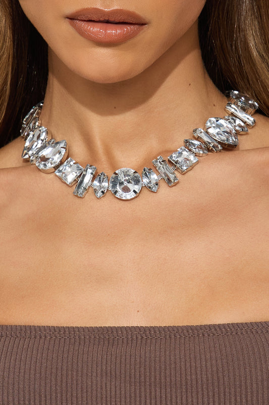 Keep It Jeweled Choker Necklace - Silver