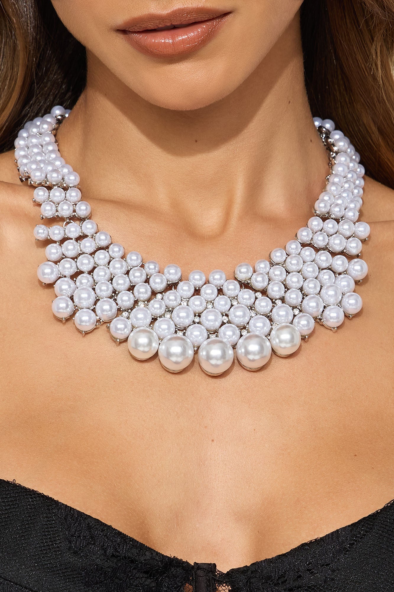 Pearl Reign Statement Necklace - Silver