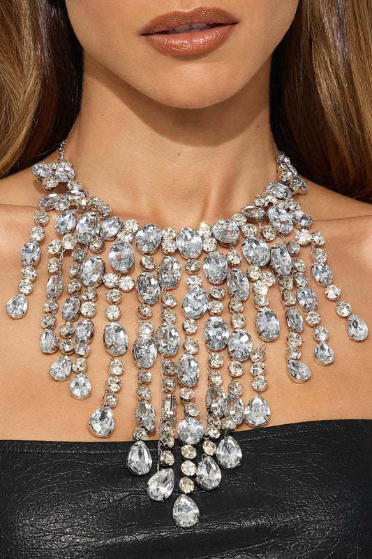 Crystal Cascade Necklace - Silver