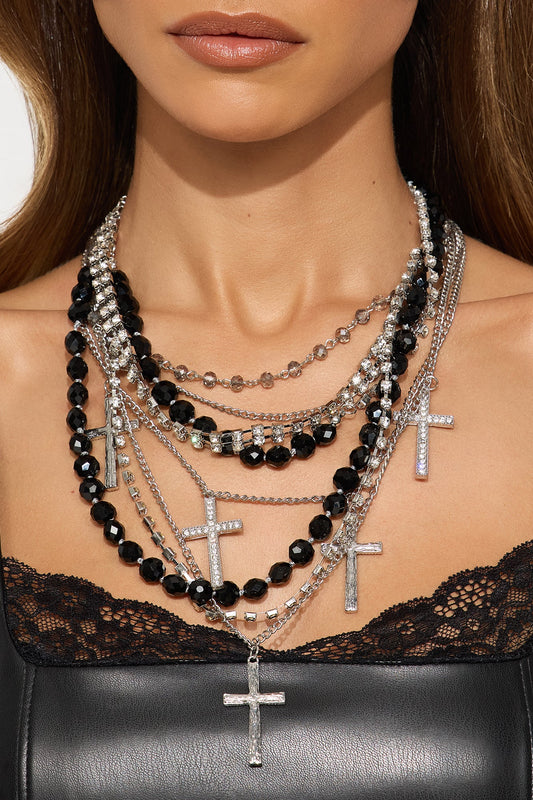 Thorns And Crowns Layered Necklace - Silver