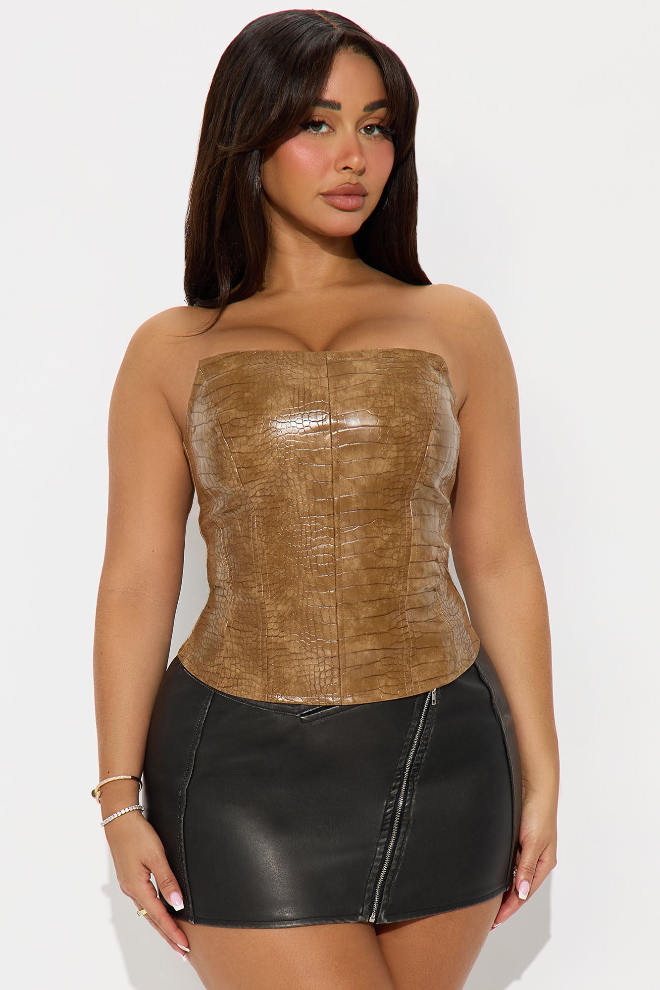 Wild Rose Textured Faux Leather Top - Beige