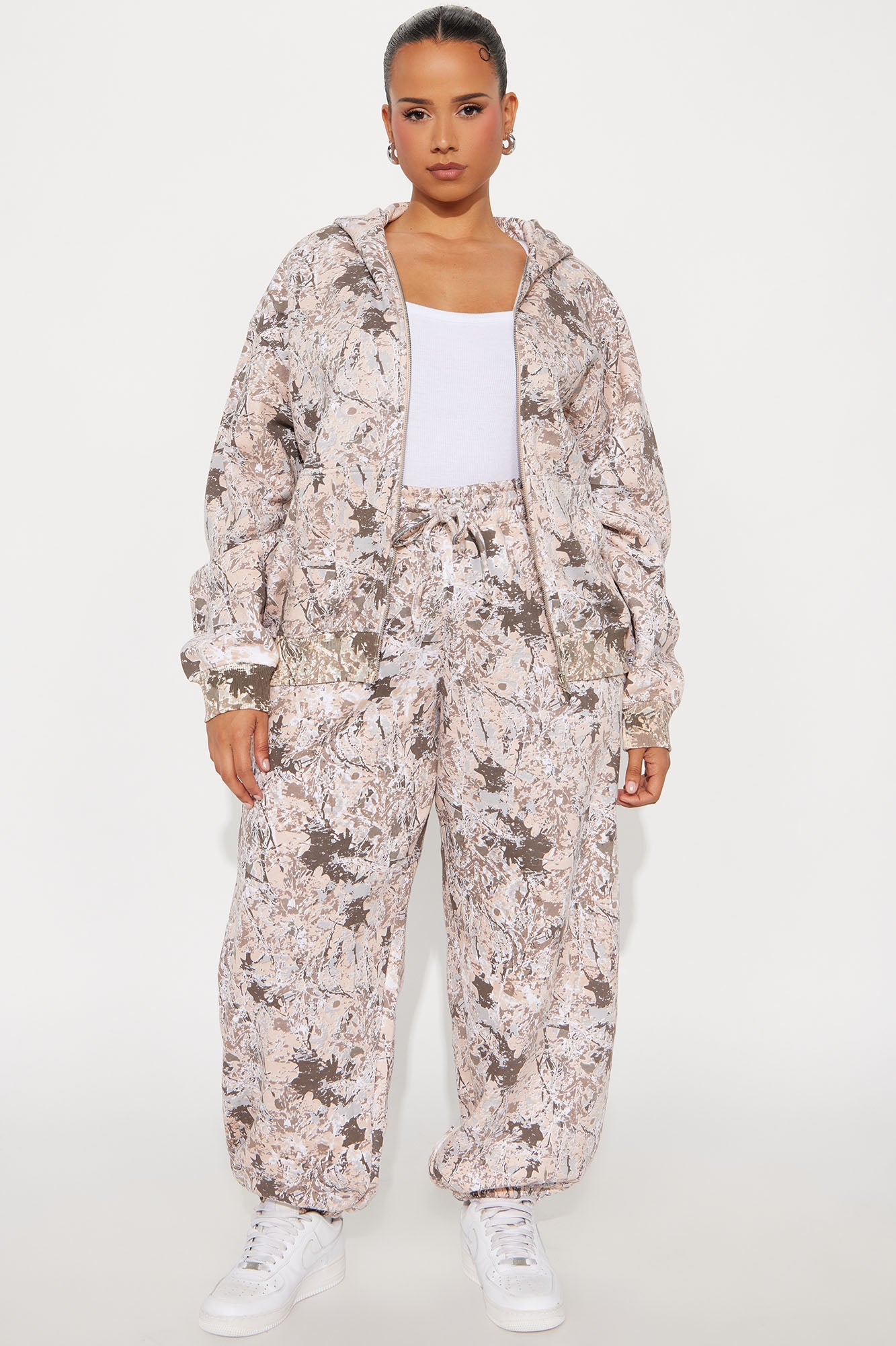 Carol Camo Zip Up Hoodie Pant Set - Taupe/combo