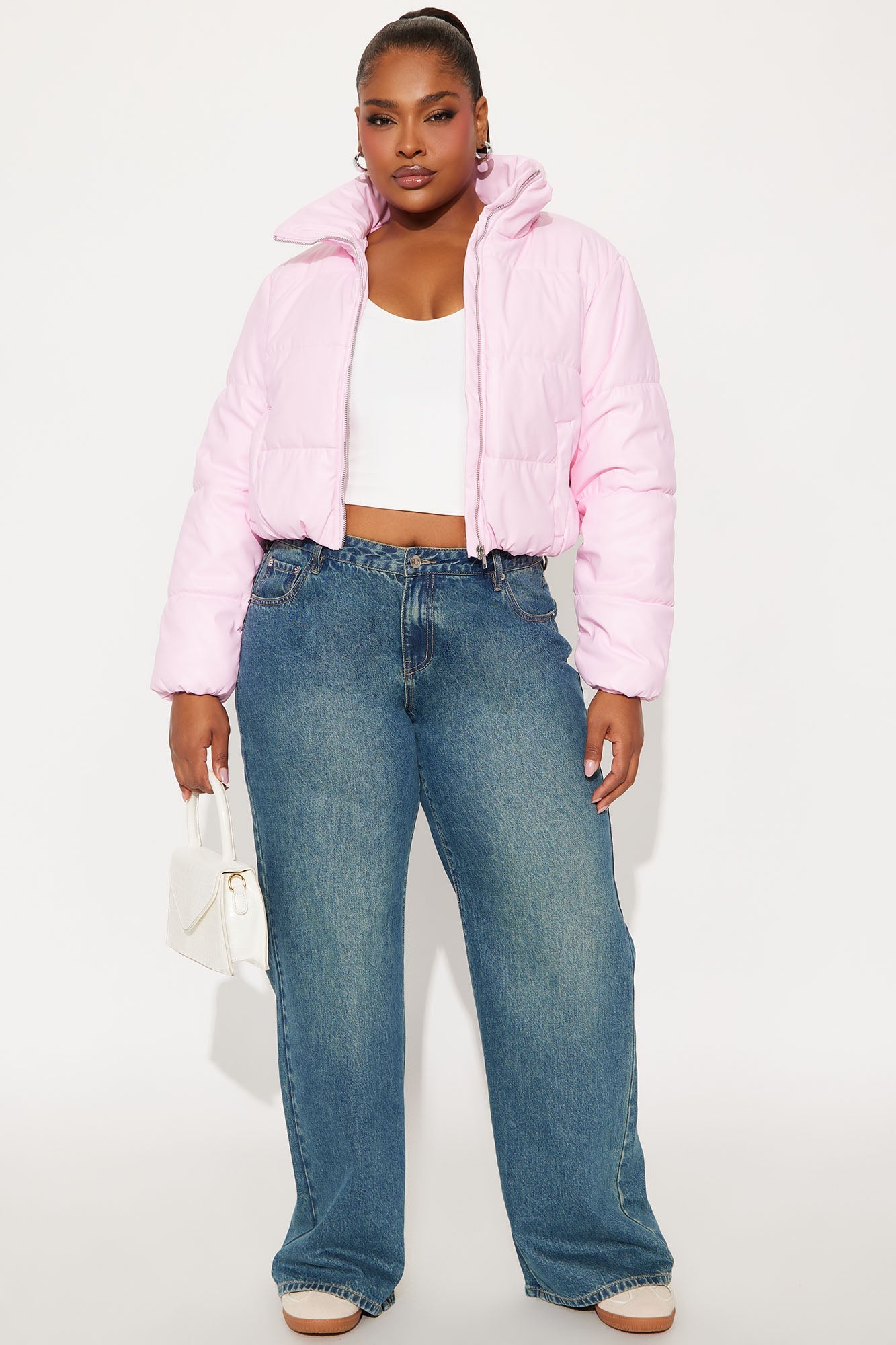 Vixen Faux Leather Puffer Jacket - Pink