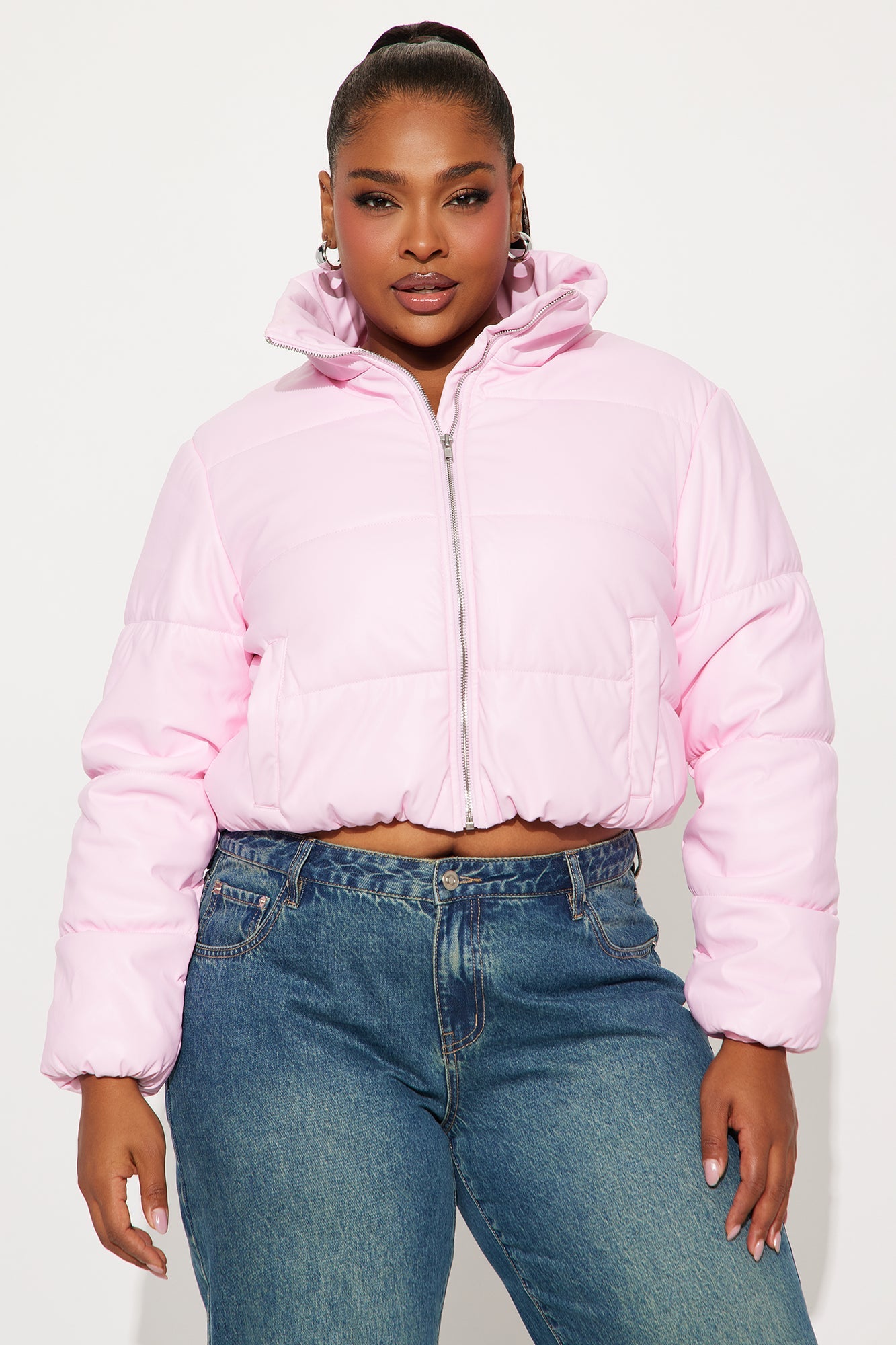 Vixen Faux Leather Puffer Jacket - Pink