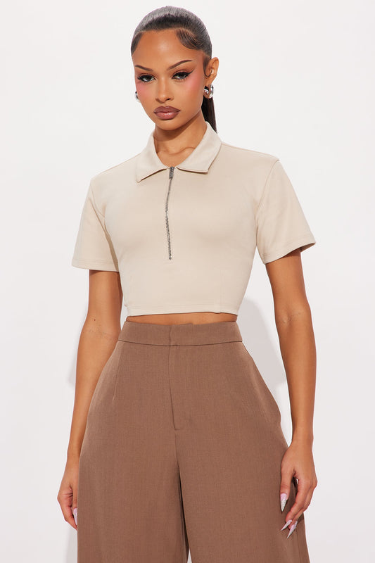 Meredith Short Sleeve Polo Top - Bone